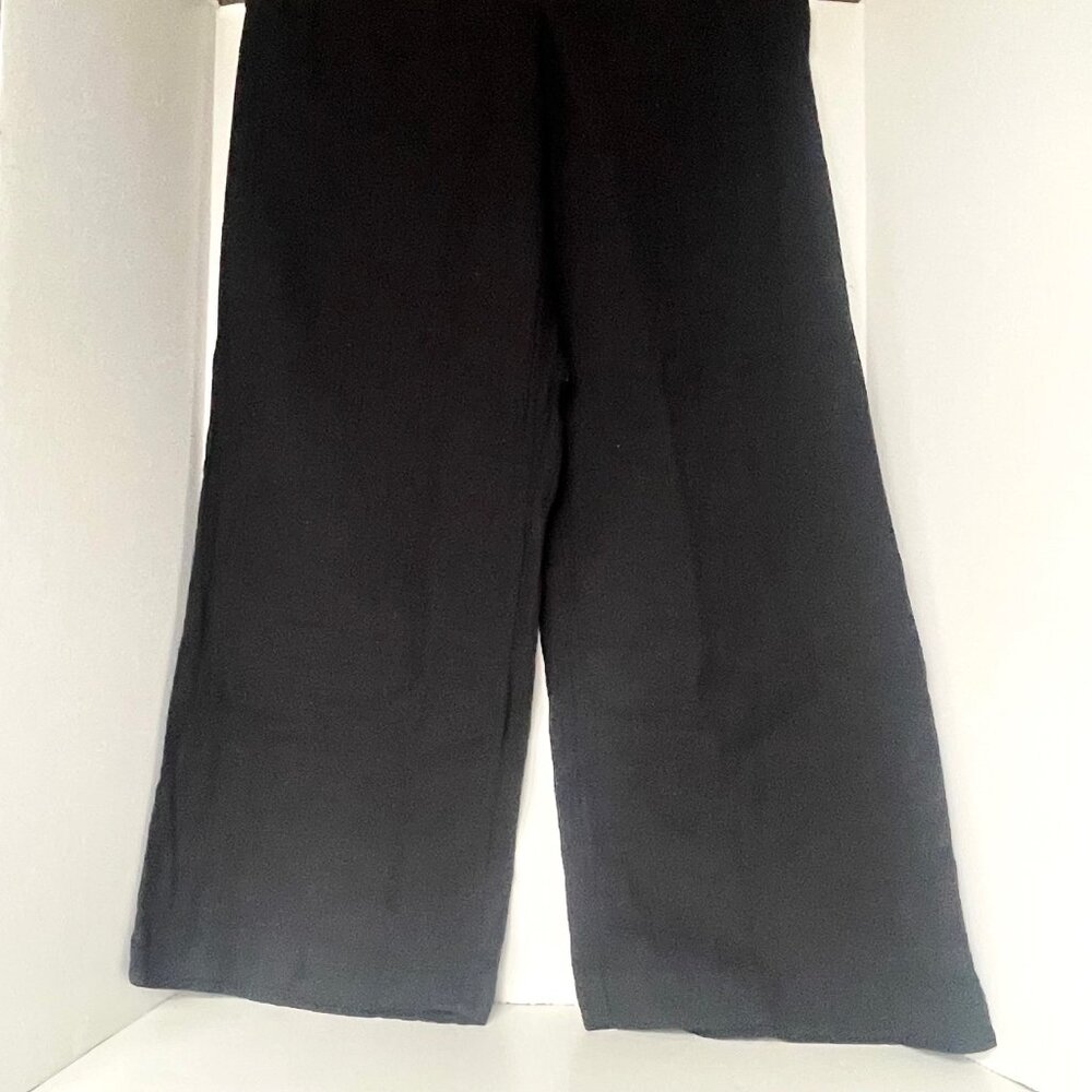 GAP Crinkle Gauze Wide Leg Pants Womens Large Tall Black Cotton Pull On - Picture 6 of 10